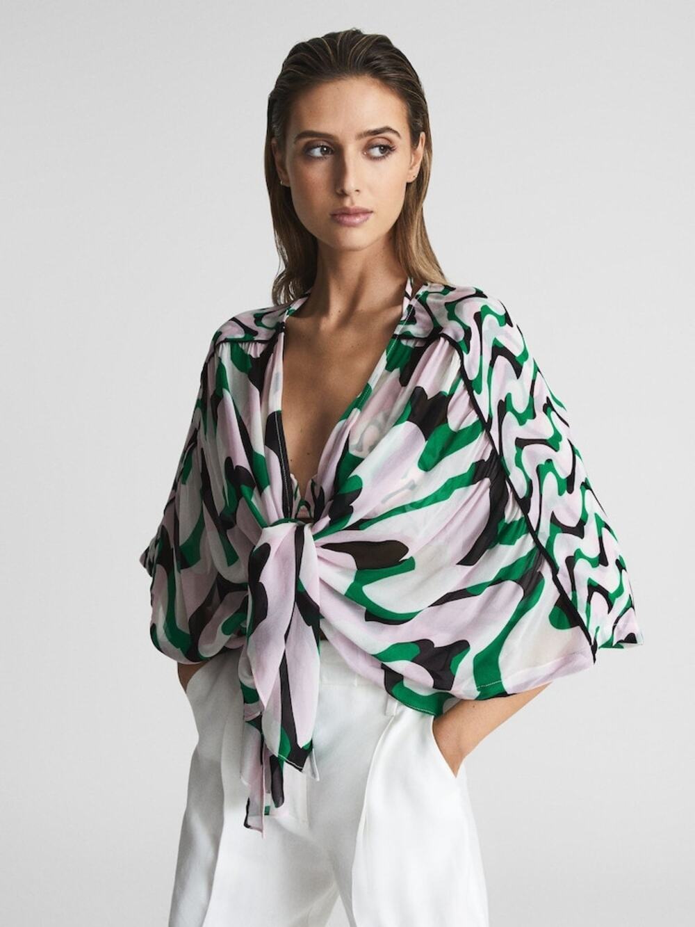 REISS Printed Resort Shawl Top NWT